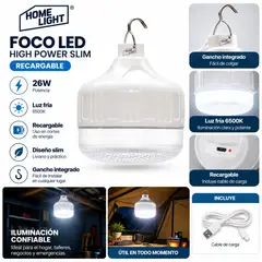 HOME LIGHT - Foco led high power slim recargable 26w