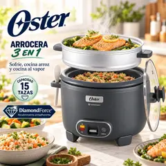 OSTER - Arrocera 3 en 1 CKSTRC15DFSKE 15 Tazas con Vaporera y Función Sofrito