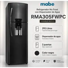 Mabe - Refrigeradora 292 L Con Dispensador Negro RMA305FWPC - Modelo Nuevo