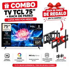 TCL - Televisor QLED 75 pulgadas Smart TV 75T6C UHD 4K Google TV - Modelo NUEVO + Rack