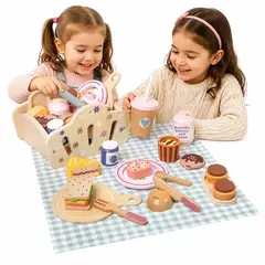 GENERICO - Juego Picnic con Canasta Comida de Madera Infantil Montessori