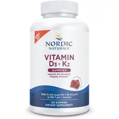 Nordic - Naturals Vitamina D3 + K2 MK7 1000 UI para Huesos y Absorción de Calcio – 120 Gomitas