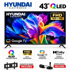 HYUNDAI - Televisor 43 QLED SMART TV FHD Google TV HYLED4326QG + Antena digital + rack