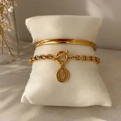 GENERICO - Set puñera y pulsera San Benito - Bañado en oro 18 k dorado - Naif Jewelry Peru