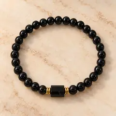 GENERICO - Pulsera Turmalina Negra Natural Con Dije Y Detalles Dorados