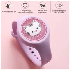 GENERICO - Pulsera Repelente de Mosquitos para Niños con Luz LED RGB Modelo Gato Rosa