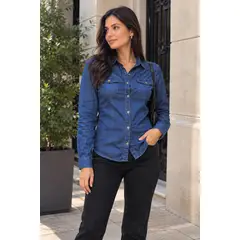 ARMA TU LOOK - CAMISA DANA DE DENIM JEAN MANGA LARGA