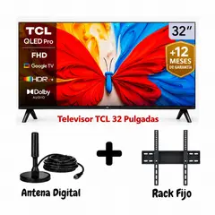 TCL - Televisor 32 Pulgadas QLED FHD Google TV HDR10+ 32S5K + Promoción + Antena Digital + Rack Fijo