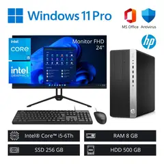 HP - Computadora PC Intel Core i5-6500 8GB RAM 256GB SSD 500GB HDD Reacondicionada + Monitor 24” FHD