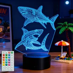 GENERICO - Lampara 3D Tiburon POSSHE 16 Colores LED 3x6x9.2cm