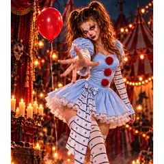 GENERICO - Disfraz de Payasita de Terror para Mujer Estilo Pennywise con Pompones Rojos Talla L – Halloween