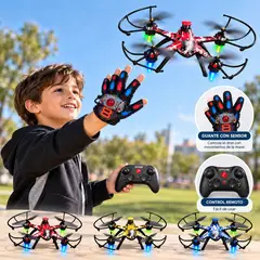 GENERICO - Juguete Niños Dron con Control Remoto y Guante Sensor, Luces LED, Giro 360°
