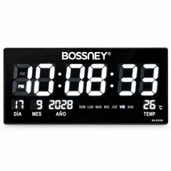 GENERICO - Reloj Digital LED de Pared 46 x 22 cm – Hora, Fecha y Temperatura