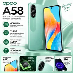 OPPO - A58 – 6 GB RAM + 128 GB | 4G Color VERDE (sin registro en lista blanca)