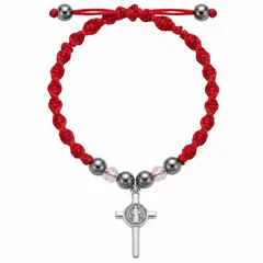 GENERICO - Pulsera Roja Unisex Cruz San Benito Piedra Hematita Murano