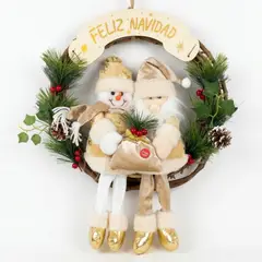 GENERICO - Corona navideña decoración navidad piña, baya, musical y luces de 48x36x3.5cm amarillo