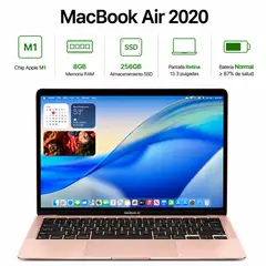 APPLE - MacBook Air 13.3” 2020 A2337 M1 8GB RAM 256 GB SSD Oro Rosa Reacondicionada Grado A
