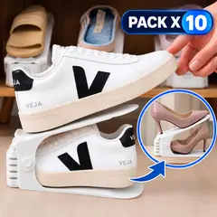 GENERICO - Set Completo x10 Organizadores Ajustables De Zapatos Ahorra Espacio - Blanco