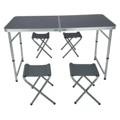 GENERICO - Set de Mesa Plegable + 4 Sillas para Jardín, Terraza, Camping y Exteriores - Gris