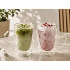 GENERICO - Set x 12 Tazas Doble Capa de Vidrio Borosilicato 470 ml