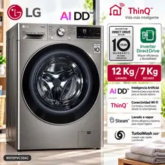 LG - Lavaseca WD12PVC3S6C 12kg  7Kg Carga Frontal Plateado