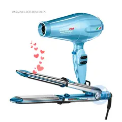 Babyliss Pro - Combo BabylissPRO Nano Titanium Alisadora Optima 3000 BNT3000TPE y Secador Portofino Azul