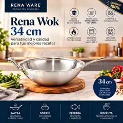 Rena Ware - Wok 34 cm de Acero Inoxidable - sin Tapa