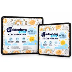 GOLDENBERG NATURALS - Pack Mantas Cuna y Paseo Bebé 300 Hilos Sol Arcoíris Nubes