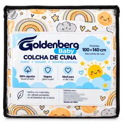 GOLDENBERG NATURALS - Manta Acolchada para Cuna de Bebé 300 Hilos Sol Arcoíris Nubes