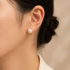 GENERICO - Aretes a Presión con Perla Dorados Mujer Acero Inoxidable 1.5 cm