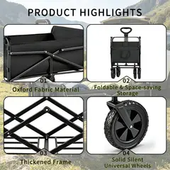 LINGLONG - Carrito plegable de transporte 76x49cm, altura regulable 63-86cm, capacidad de carga 75kg, negro