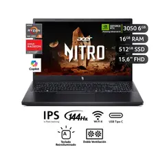 ACER - NITRO V15 ANV15-41R3RH AMD RYZEN 5 7535HS 16GB 512GB SSD 15.6 FHD 6GB RTX3050 WIN 11