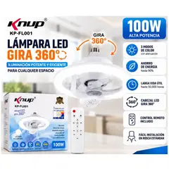 KNUP - Foco Ventilador 360° de Alta intensidad con Lampara LED 100 W, 6 Tonos de luz y Control Remoto