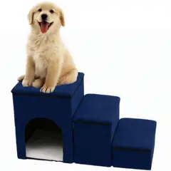 GENERICO - ESCALERA SUAVE PARA MASCOTAS DE HASTA 60KG AZUL