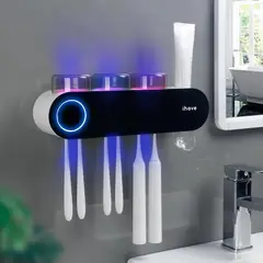 GENERICO - IHave Soporte para Cepillos con Sanitizador UV y Dispensador de Pasta 3 Vasos
