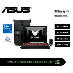 ASUS - LAPTOP GAMER TUF F16 16 WUXGA 144HZ INTEL CORE 7 230H 16GB RTX 3050 512GB 90NR0MZ6-M00R70