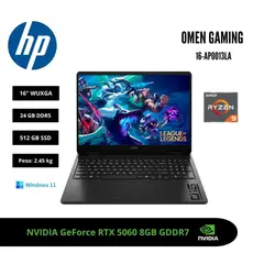 HP - LAPTOP GAMER OMEN 16 16 WUXGA 144HZ AMD RYZEN 9 8940HX 24GB RTX 5060 512GB W11 D8RD8LAABM