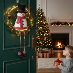 GENERICO - Corona Navideña Muñeco Nieve con Luz LED