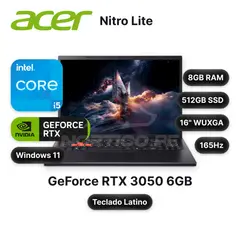 ACER - Laptop Nitro Lite Core I5-13420H 8GB 512GB SSD RTX 3050 16" (NH.DADAL.001)