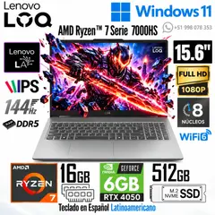 LENOVO - Laptop LOQ 15ARP10E AMD Ryzen 7 7735HS 16GB RAM 512GB SSD RTX 4050-6GB 15.6" FHD 83S0001LLM