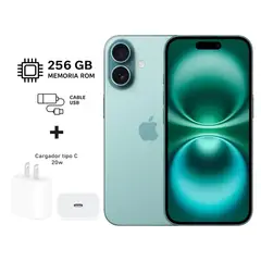 APPLE - Iphone 16 Plus * 256gb Verde Azulado + Kit de carga. Reacondicionado A2846.