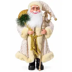 GENERICO - Papá Noel Decorativo Navideño Elegante Marfil y Dorado con Bastón – Adorno Premium para Navidad