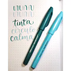PENTEL - Set 2 Plumones Punta Pincel Touch Turquoise Green y Pale Blue para Lettering