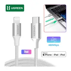 UGREEN - Cable Lightning Trenzado 1M Plata - Carga Rápida PD y Certificado MFi Modelo US304-70523 PLATA