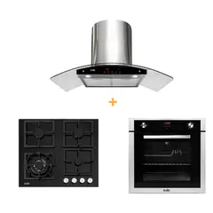 SOLE - Combo: Cocina Empotrable SOLCO040 60 cm 4 Hornillas + Campana con Filtro TURE63CO 3 Velocidades + Horno Empotrable a Gas SOLHO007 Grill y Rosticero