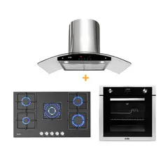 SOLE - Combo: Cocina Empotrable SOLCO041 76 cm 5 Hornillas + Campana con Filtro TURE63CO 3 Velocidades + Horno Empotrable a Gas SOLHO007 Grill y Rosticero