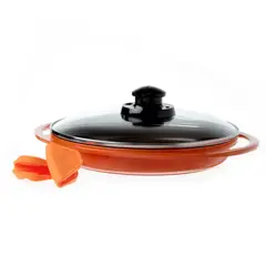 ROICHEN - Grill Naranja con Tapa de Vidrio 26 cm