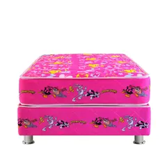 FORLI - Cama Box Tarima Looney Tunes Rosado 1.5 Plz + 1 Almohada + Protector