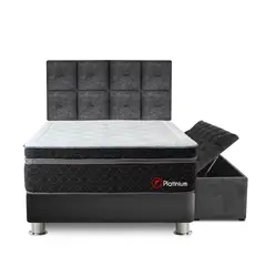 FORLI - Dormitorio Platinium Tapizado 2 Plz + Baúl + 2 Almohadas Viscoelásticas + Protector