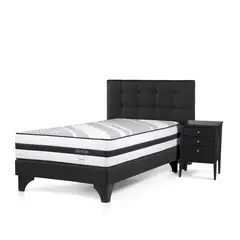 ROSEN - Dormitorio Europeo Driven Issey Grafito 2 Plz + 2 Veladores + 2 Almohadas Memory Max